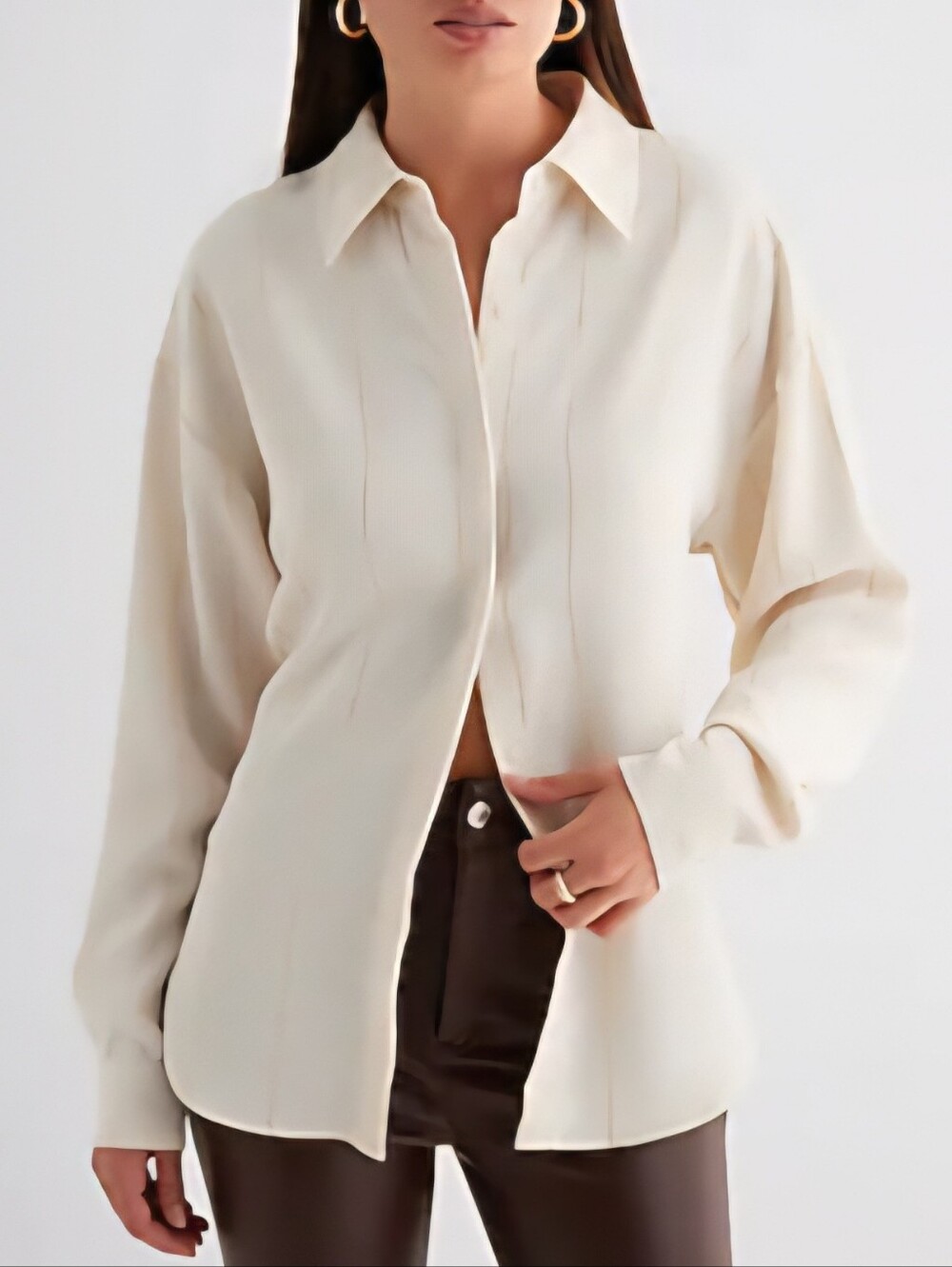 Express Metallic Satin Striped Boyfriend Portofino Shirt
